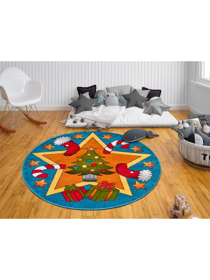 Kurzflor-Teppich "Christmas Time" In Blau/ Bunt 1 Kurzflor-Teppich "Christmas Time" In Blau/ Bunt
