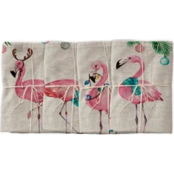 4er-Set: Servietten "Christmas Flamingo" In Beige/ Rosa - (L)43 X (B)43 Cm