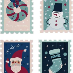 4er-Set: Untersetzer "Christmas Stamps" In Bunt - (L)12 X (B)12 Cm
