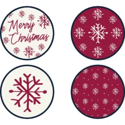 4er-Set: Untersetzer "Merry Christmas" In Rot/ Weiß - Ø 12 Cm