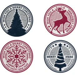 4er-Set: Untersetzer "Red And Blue Christmas" In Rot/ Dunkelblau - Ø12 Cm