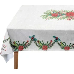 Diamond Dotz Verkäufe 24 Tischdecke "Christmas Flower" In Weiß/ Grün/ Rot - (L)250 X (B)140 Cm